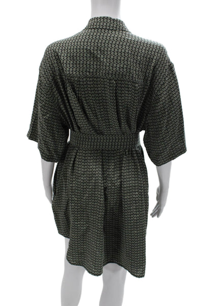 Equipment Femme Womens Shirt Dress Green Silk Short Sleeve Petite Size S