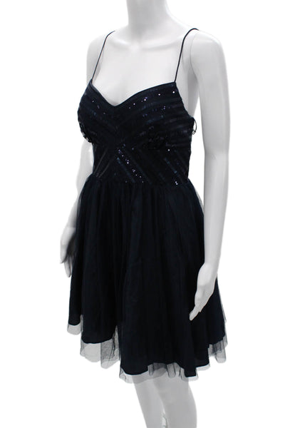 Aidan Aidan Mattox Women Fit & Flare Slip Dress Dark Blue Silk V-Neck Size 10