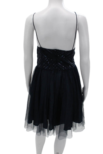 Aidan Aidan Mattox Women Fit & Flare Slip Dress Dark Blue Silk V-Neck Size 10