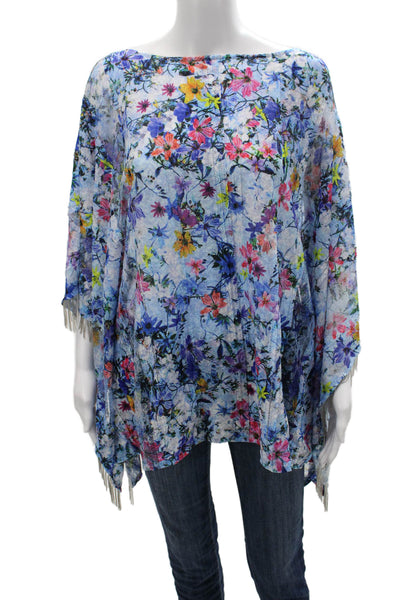 T Tahari Women Kimono Floral Short Sleeve Round Neck Multi-Color Size M