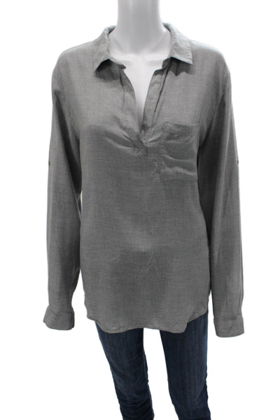 Cloth & Stone Women Tunic Blouse Gray Button Longsleeve Viscose Size XL