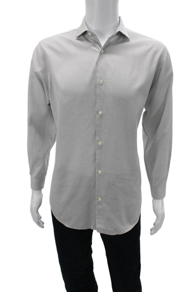 Theory Mens Cotton Grid Collared Long Sleeve Button-Down Shirt White Size 16R