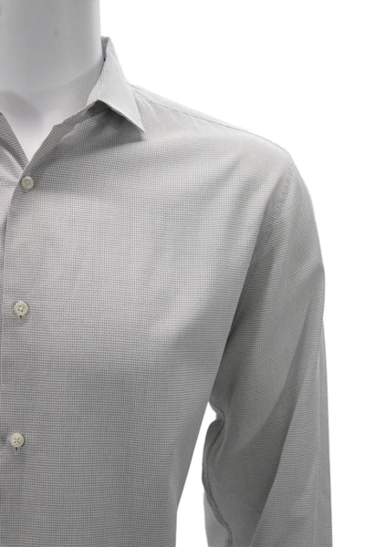 Theory Mens Cotton Grid Collared Long Sleeve Button-Down Shirt White Size 16R