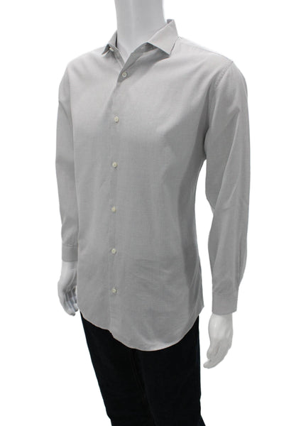 Theory Mens Cotton Grid Collared Long Sleeve Button-Down Shirt White Size 16R