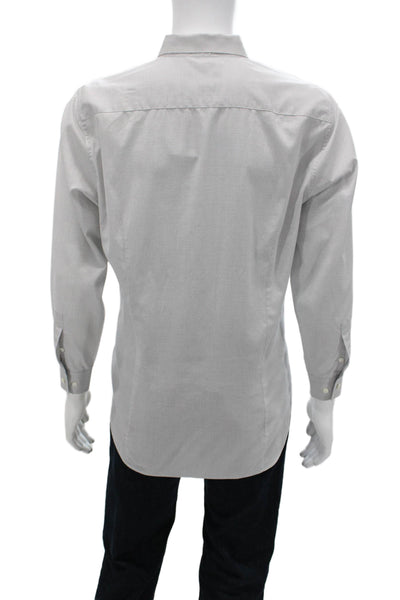 Theory Mens Cotton Grid Collared Long Sleeve Button-Down Shirt White Size 16R