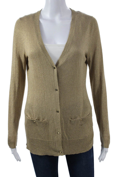 Shoshanna Women Beige V-Neck Button Cardigan Long Sleeve Size S