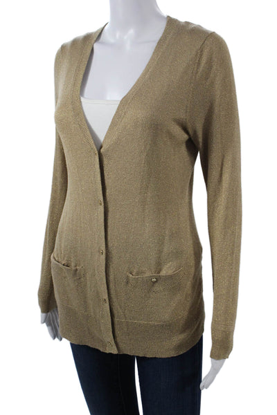 Shoshanna Women Beige V-Neck Button Cardigan Long Sleeve Size S