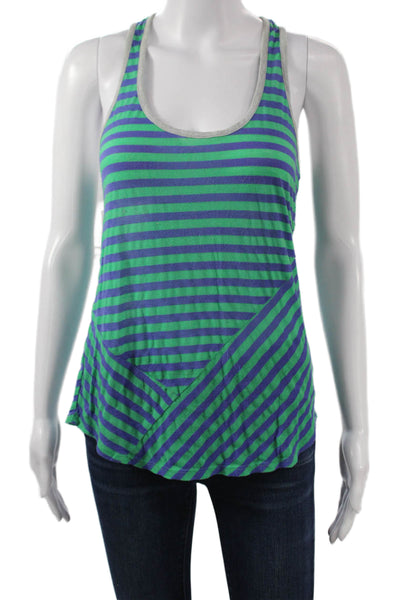 Splendid Womens Green Striped Jersey Tank Round Neck Modal Polyester Size L