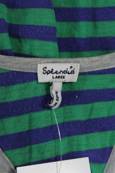 Splendid Womens Green Striped Jersey Tank Round Neck Modal Polyester Size L