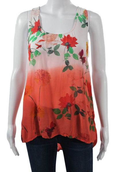 BB Dakota Womens White Floral Sleeveless Tunic Round Neck Viscose Size S