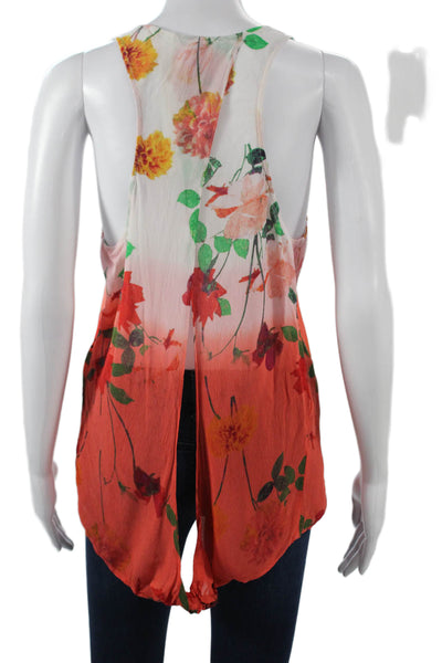 BB Dakota Womens White Floral Sleeveless Tunic Round Neck Viscose Size S