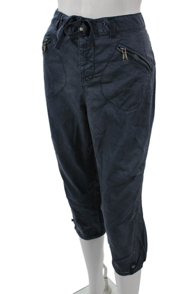 Free People Womens Capri Cropped Pants Dark Blue Cotton Bohemian Size 6