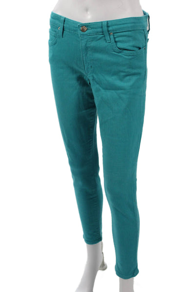 Joes Jeans Women Ankle Jeggings Green Mid Rise Button Size 30