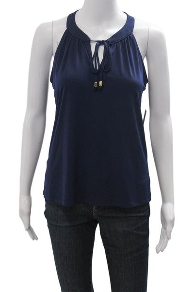 Veronica M Women Sleeveless Dark Blue Solid Tank Polyester Spandex Size S