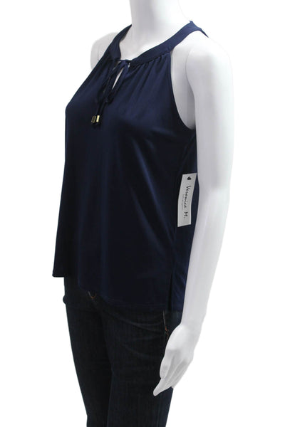 Veronica M Women Sleeveless Dark Blue Solid Tank Polyester Spandex Size S