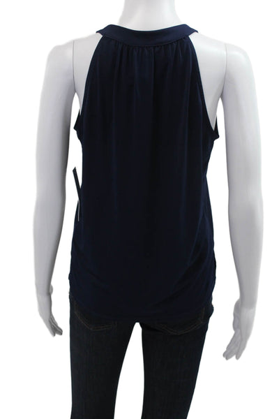 Veronica M Women Sleeveless Dark Blue Solid Tank Polyester Spandex Size S