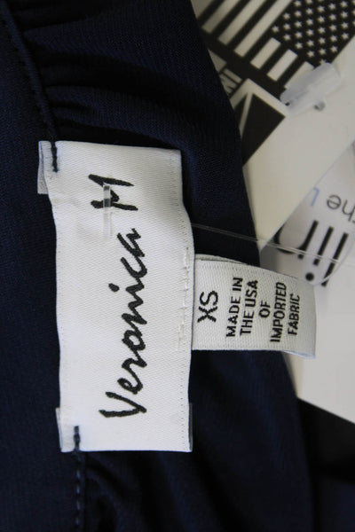 Veronica M Women Sleeveless Dark Blue Solid Tank Polyester Spandex Size S