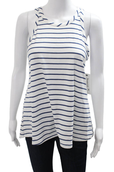 Veronica M Women Striped Jersey Tank White Round Neck Size M