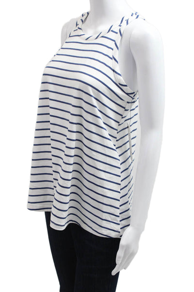 Veronica M Women Striped Jersey Tank White Round Neck Size M