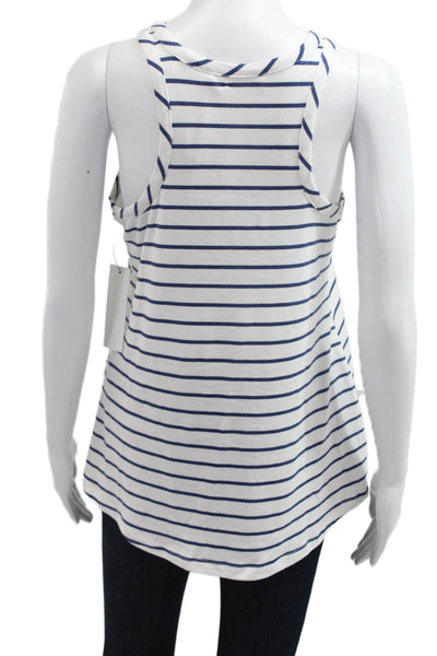 Veronica M Women Striped Jersey Tank White Round Neck Size M
