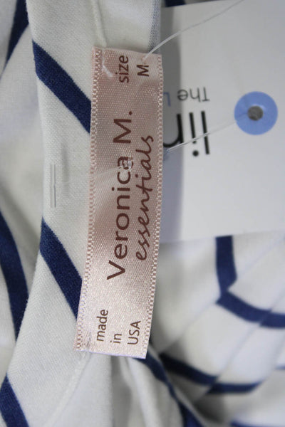 Veronica M Women Striped Jersey Tank White Round Neck Size M