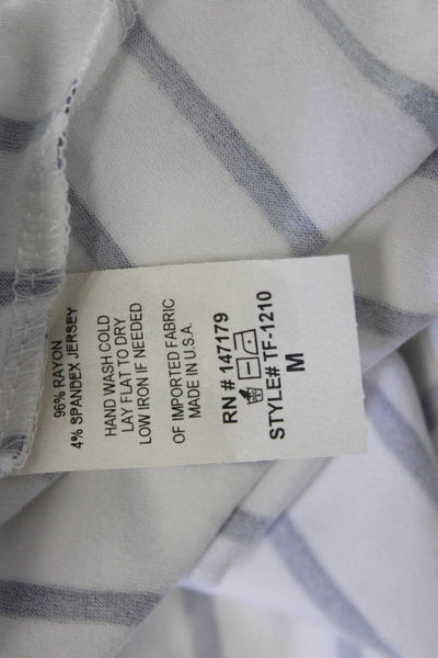 Veronica M Women Striped Jersey Tank White Round Neck Size M