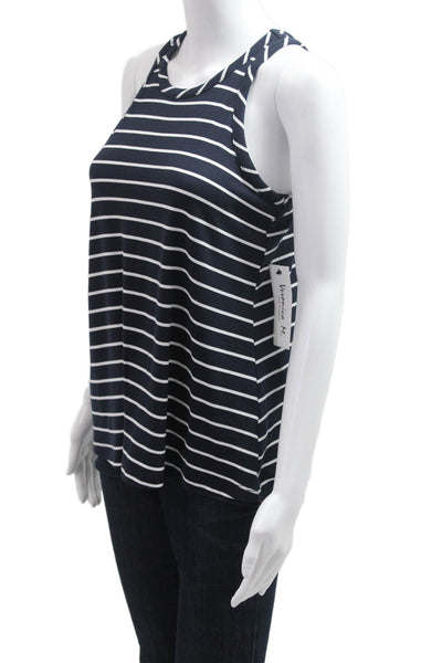 Veronica M Women Sleeveless Jersey Tank Dark Blue Striped Round Neck Size S