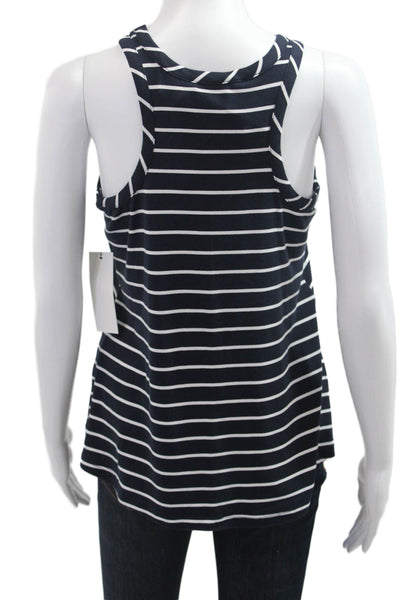 Veronica M Women Sleeveless Jersey Tank Dark Blue Striped Round Neck Size S