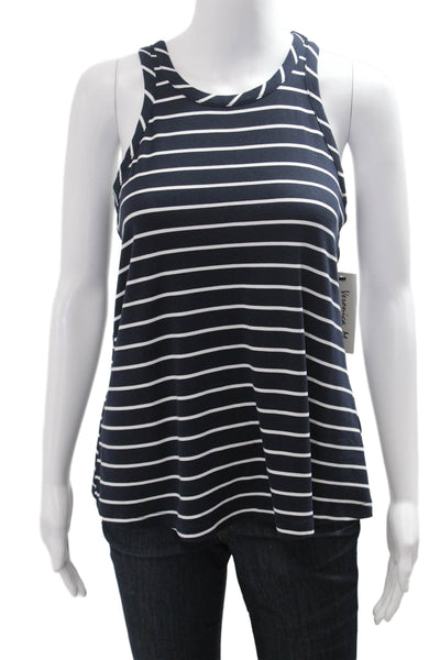 Veronica M Women Basic Jersey Tank Dark Blue Striped Sleeveless Size XS