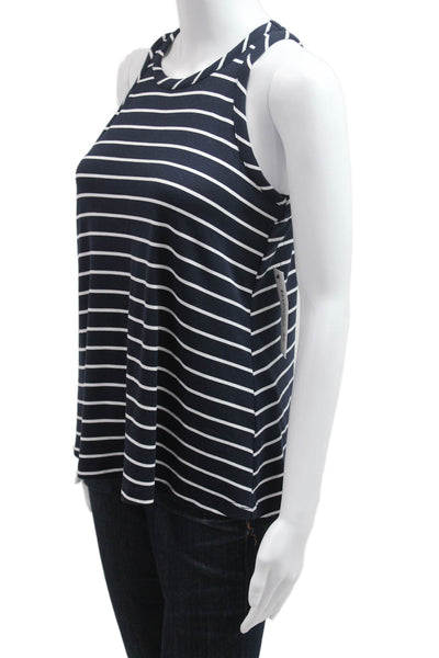 Veronica M Women Basic Jersey Tank Dark Blue Striped Sleeveless Size XS