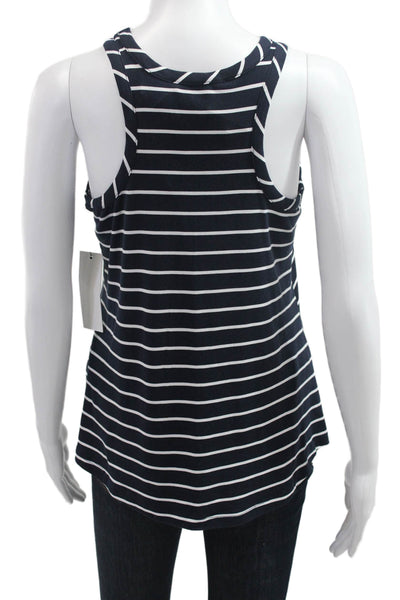 Veronica M Women Basic Jersey Tank Dark Blue Striped Sleeveless Size XS