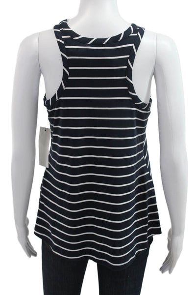 Veronica M Women Jersey Striped Sleeveless Tank Round Neck Dark Blue Size M