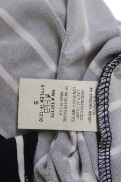 Veronica M Women Jersey Striped Sleeveless Tank Round Neck Dark Blue Size M