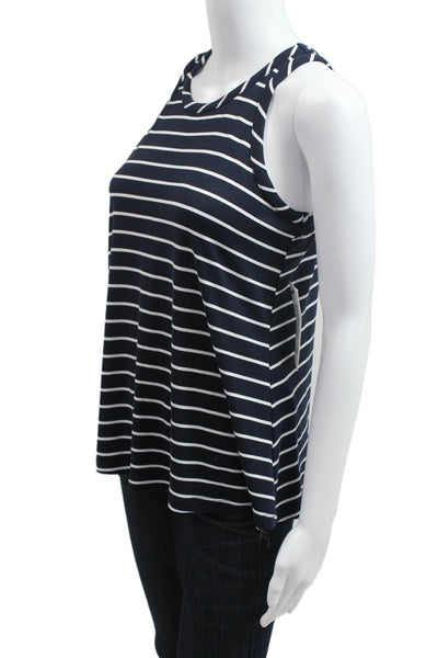 Veronica M Women Sleeveless Striped Dark Blue Jersey Tank Round Neck Size S