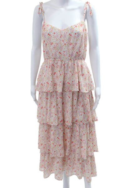 Interstyle Womens Maxi Sundress Pink Floral Sleeveless Tie Size L