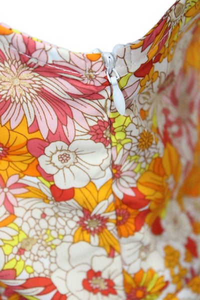 Molly Bracken Women Maxi Floral Slip Dress Orange V-Neck Lace Up Size S