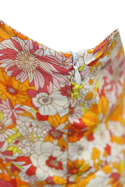 Molly Bracken Women Orange Floral V-Neck Maxi Sundress Lace Up Size M