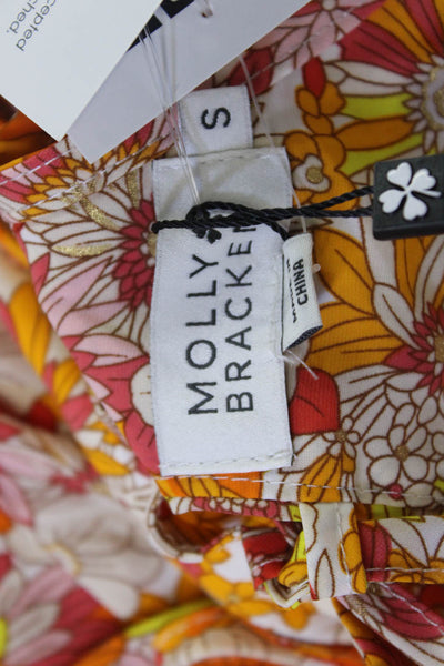 Molly Bracken Women Orange Floral V-Neck Maxi Sundress Lace Up Size M