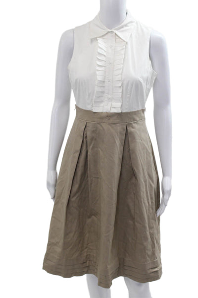 Eliza J Women Shirt Dress Beige Sleeveless Collared Button Cotton Long Size 4
