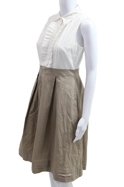 Eliza J Women Shirt Dress Beige Sleeveless Collared Button Cotton Long Size 4