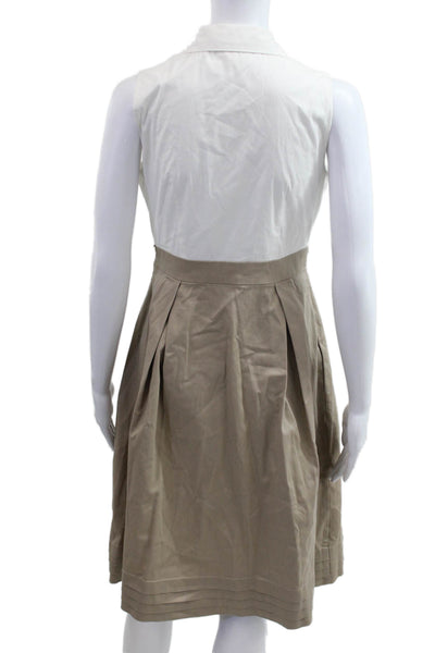 Eliza J Women Shirt Dress Beige Sleeveless Collared Button Cotton Long Size 4