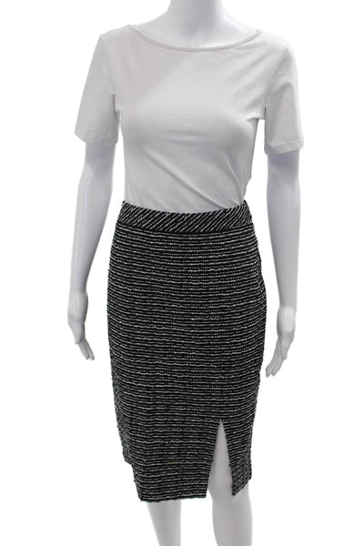 Escada Womens Wool Striped Straight Pencil Skirt Black Size 42