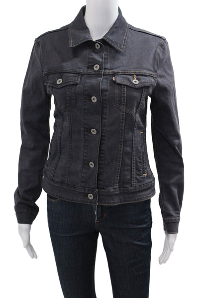 Levi's Women Classic Dark Gray Collared Button Solid Cotton Jacket Size S