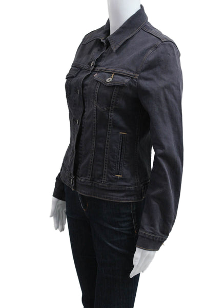 Levi's Women Classic Dark Gray Collared Button Solid Cotton Jacket Size S