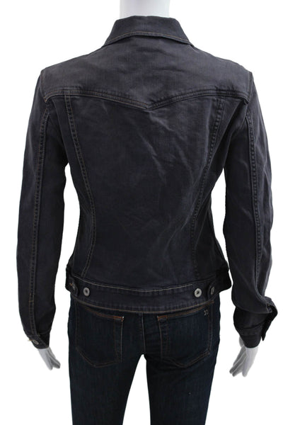Levi's Women Classic Dark Gray Collared Button Solid Cotton Jacket Size S