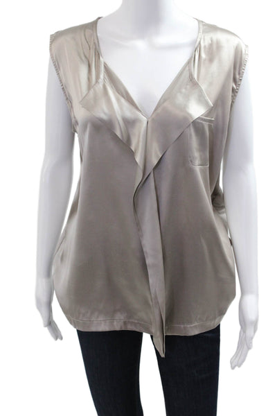 Fabiana Filippi Women Beige V-Neck Sleeveless Polyester Blouse Size 2X