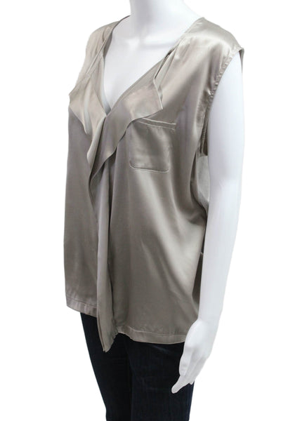 Fabiana Filippi Women Beige V-Neck Sleeveless Polyester Blouse Size 2X