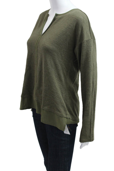 Sanctuary Womens Basic Army Green V-Neck Long Sleeve Blouse Size L