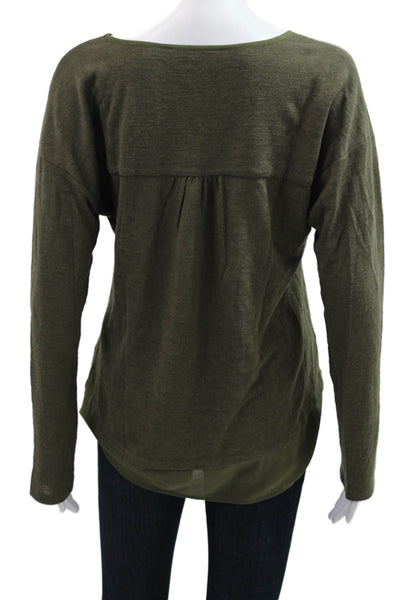 Sanctuary Womens Basic Army Green V-Neck Long Sleeve Blouse Size L
