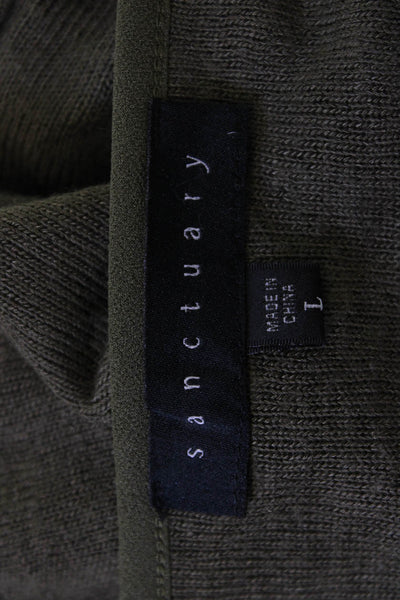 Sanctuary Womens Basic Army Green V-Neck Long Sleeve Blouse Size L